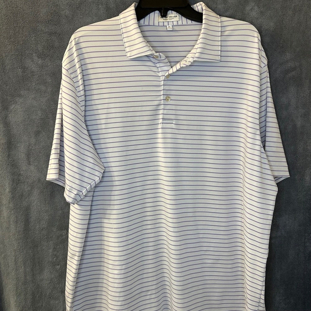 Peter Millar Summer Comfort Mens XL Striped Golf Polo Shirt White Purple